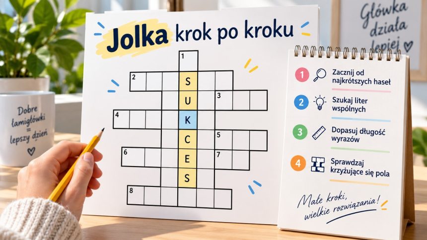 Jolka odbiera numerację definicji i zostawia czystą dedukcję. Rozkładamy metodę na kroki: inwentaryzacja, kotwice, propagacja — aż do ostatniej kratki.