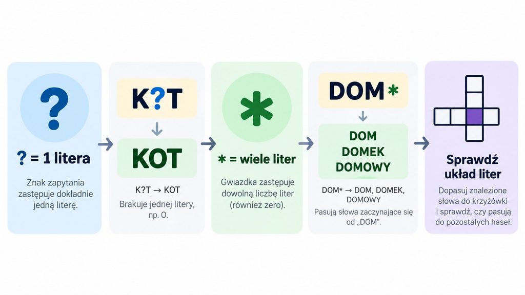 Jak wyszukać brakujące słowo: praktyczne wzorce z ? i * do krzyżówek