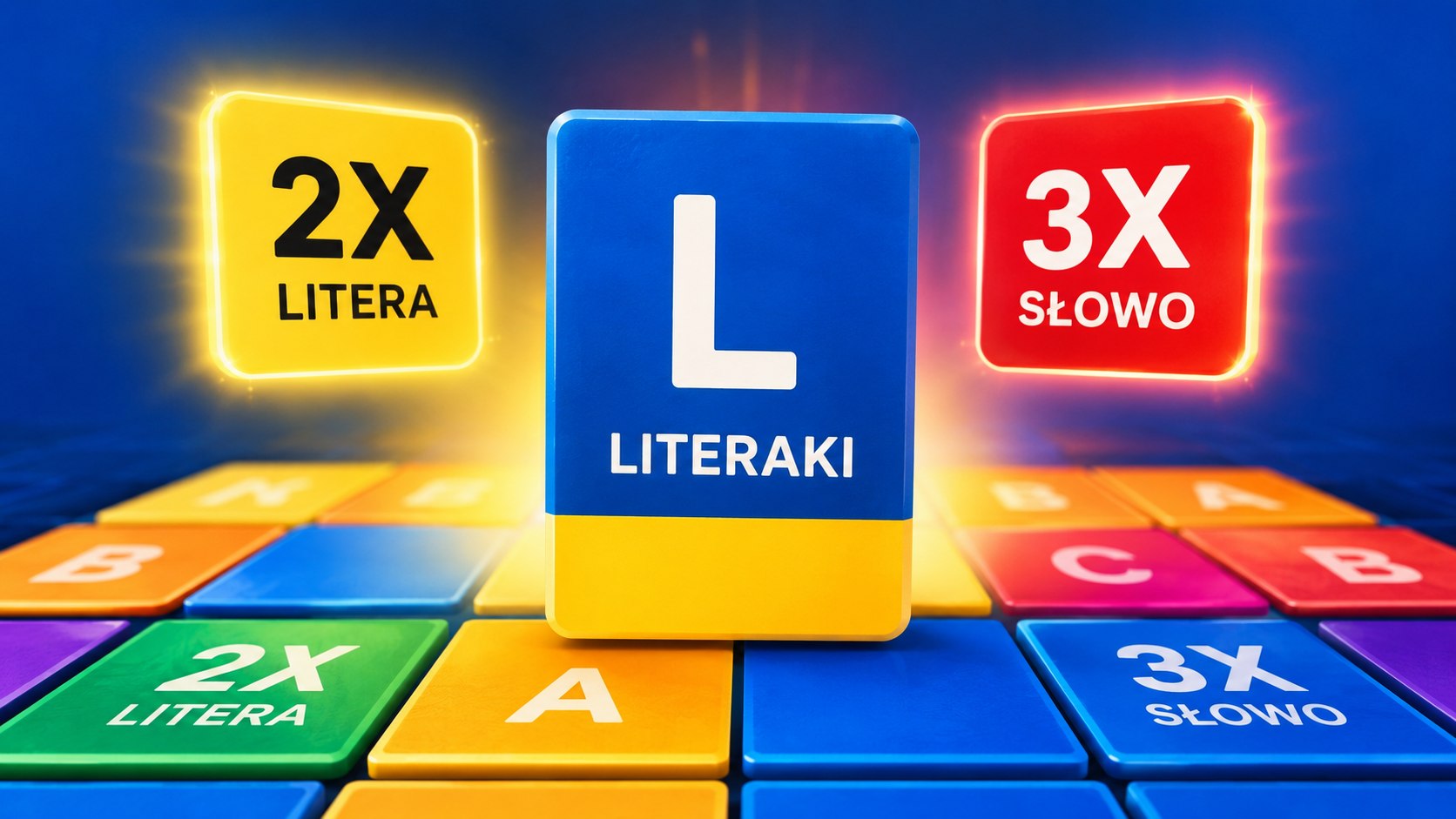 Kolory pól w Literakach decydują o premiach literowych i słownych. Sprawdź, jak działają pola zgodne z płytkami, mnożniki 2X i 3X oraz bonus 50 punktów za siedem liter.