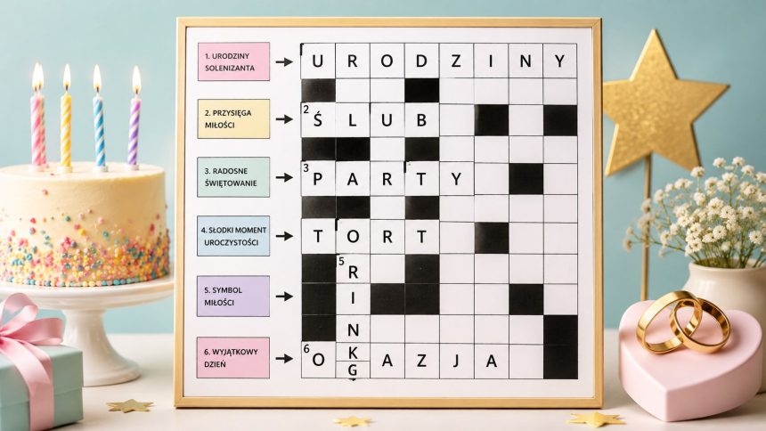 Krzyżówka tematyczna na urodziny, ślub lub wydarzenie: zobacz, jak dobrać hasła, zbudować diagram, napisać definicje i sprawdzić całość przed drukiem. Praktyczny poradnik krok po kroku.