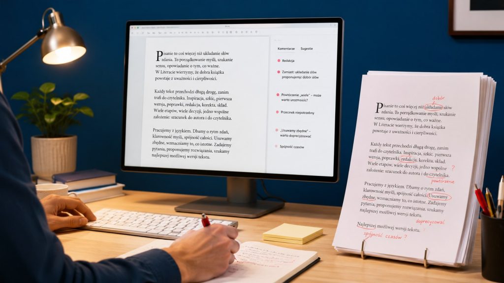 Jak powstają teksty w redakcji Literata? Sprawdzamy dobór tematów, pracę autorów, źródła językowe, strukturę poradników oraz sposób zgłaszania błędów przez czytelników. Zajrzyj za kulisy serwisu.