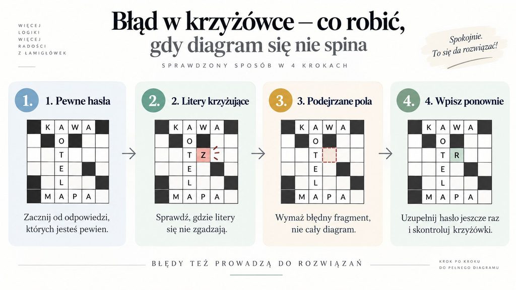 Błąd w krzyżówce — co robić, gdy diagram się nie spina? Jak znaleźć błędne hasło krok po kroku
