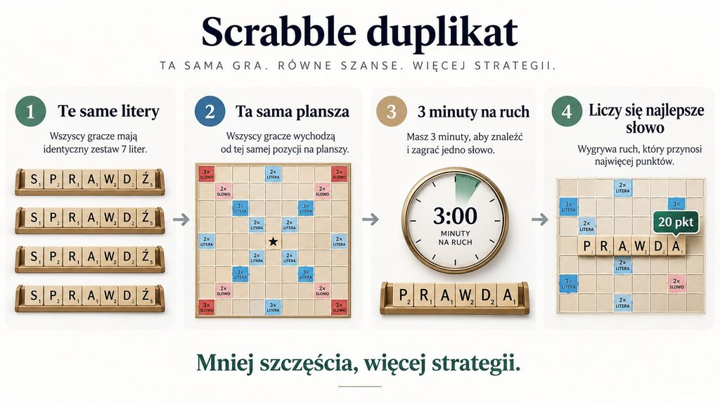 Scrabble duplikat bez losowania szczęścia — zasady, top i trening krok po kroku