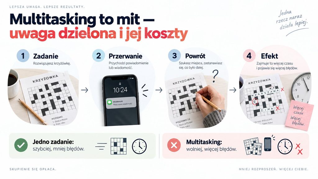 Multitasking to mit? Dlaczego przełączanie uwagi zwiększa błędy i osłabia koncentrację w pracy