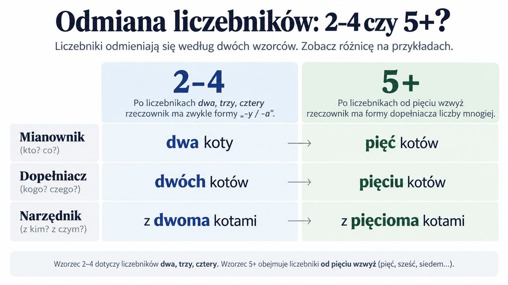 Odmiana liczebników po polsku — przypadki, liczebniki zbiorowe i trudne przykłady