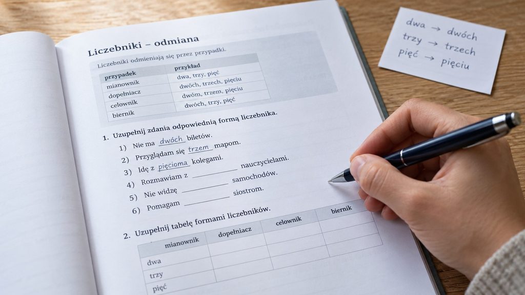Odmiana liczebników po polsku — przypadki, liczebniki zbiorowe i trudne przykłady