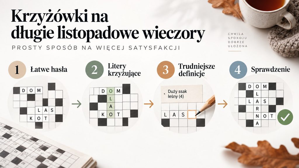 Krzyżówki na listopadowe wieczory — sezon długich nocy, słów i spokojnego skupienia w domu