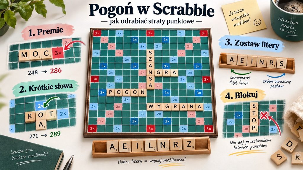 Jak odrabiać straty w Scrabble: premie, bingo, blokowanie i kontrolowane ryzyko w końcówce