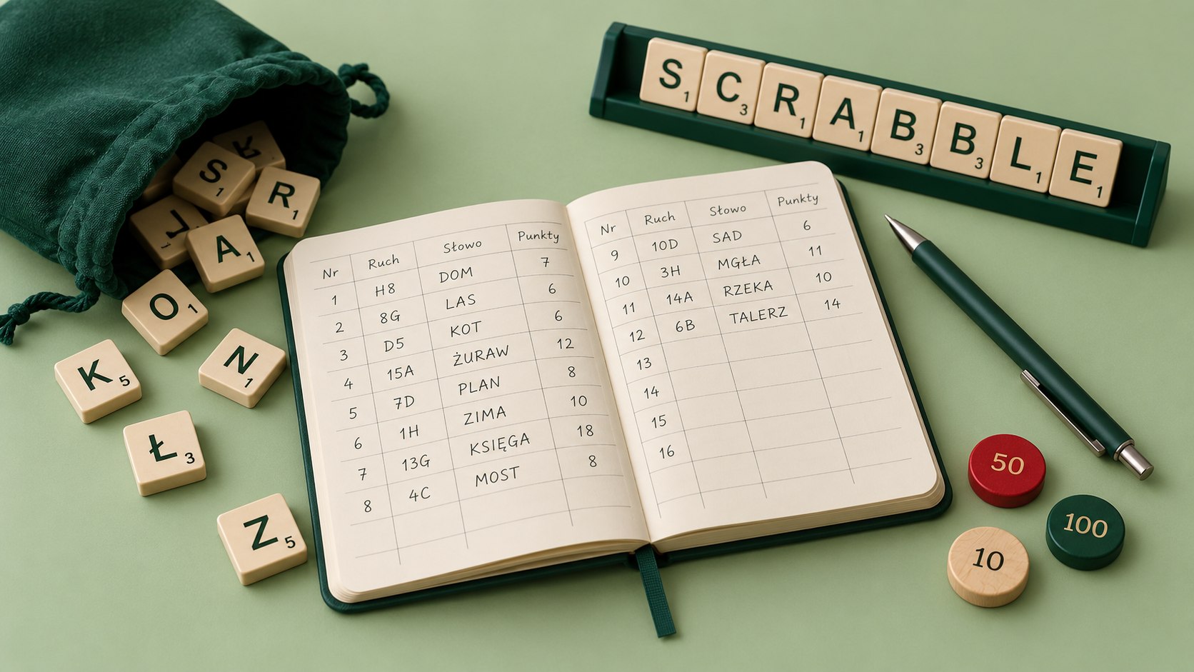 Zapis partii Scrabble krok po kroku: poznaj notację, arkusz i sposób analizy ruchów. Sprawdź, co notować i wykorzystaj zapis w treningu.